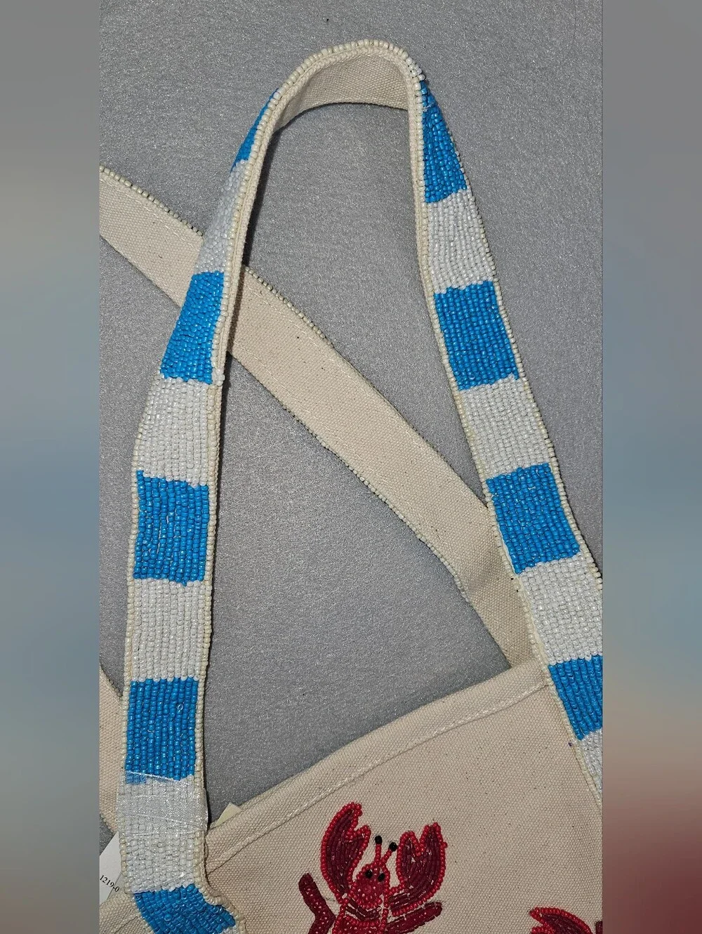 NWT Handcrafted in India Beaded Lobster Canvas Tote –Viral Coastal Statement Bag